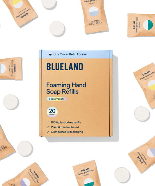 BLUELAND Foaming Hand Soap Refill Tablets, 4-Pack, Variety Scents, Eco Friendly Cleaning Products, 4 x 9 Fl oz
