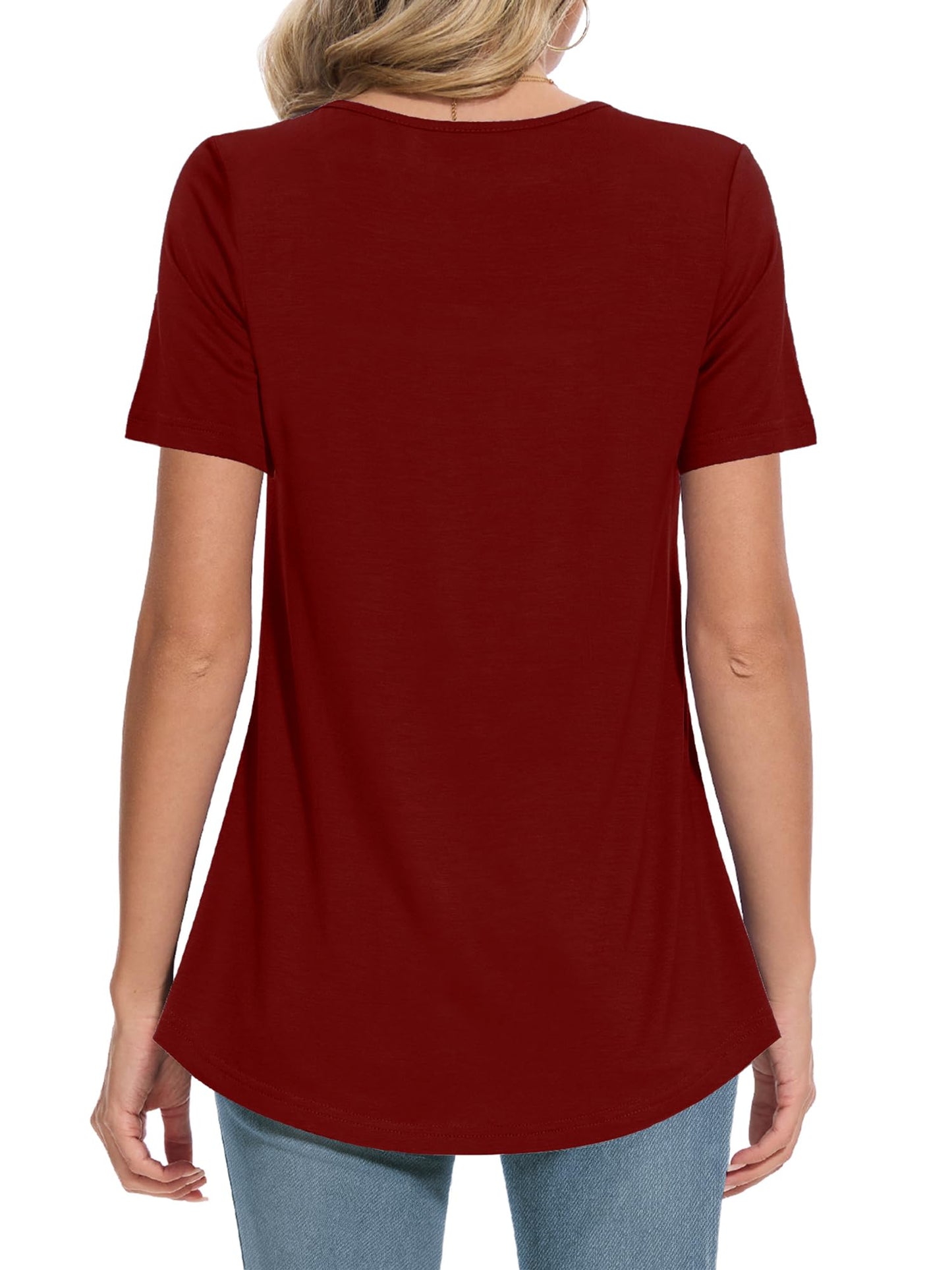 MUSE SHOW Women's 2025 Summer Tops Short Sleeve Tunic Shirts Casual Comfy Blouse Wine Red M