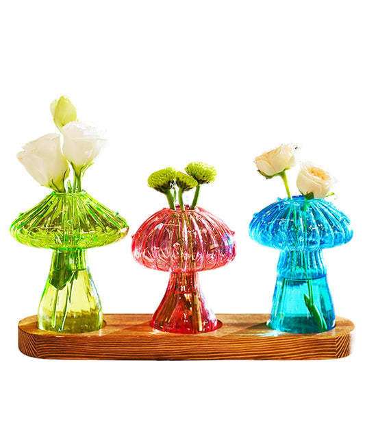 Nacome Mushroom Glass Propagation Station for Plants: Set of 3 Colored Vases Terrarium Kit for Home Office Indoor Hydroponics Decor - Birthday Gifts for Women Mom Grandma