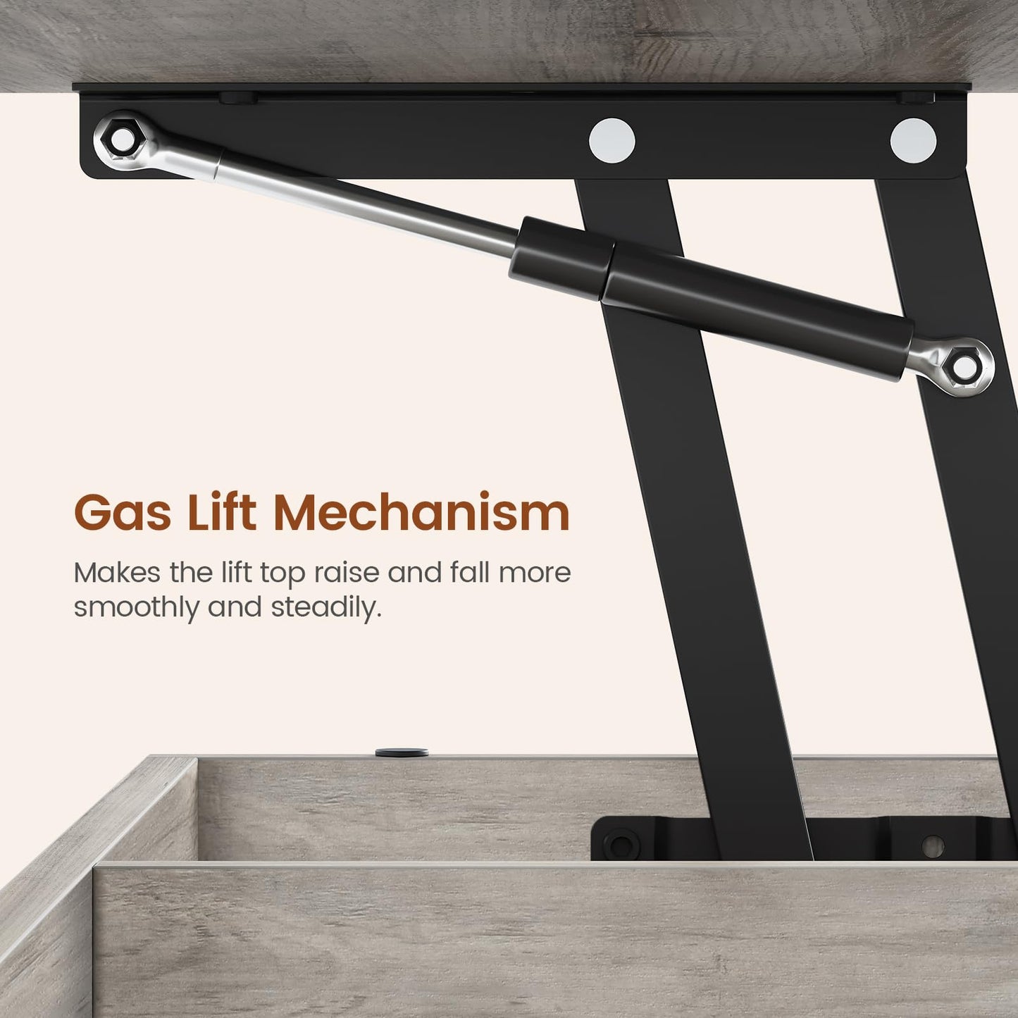 Itaar Lift Top Coffee Table, 4 in 1 Coffee Tables with Storage and Hidden Compartment, Farmhouse Coffee Table with 2 Fabric Drawers & LED Light for Living Room, Grey Oak