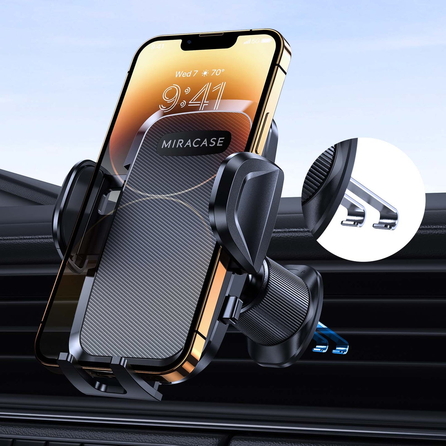 Miracase Phone Holders for Your Car with Metal Hook Clip, Air Vent Cell Phone Stand Car Mount, Universal Automobile Cradle Fit for iPhone Android and All Smartphones, Dark Black