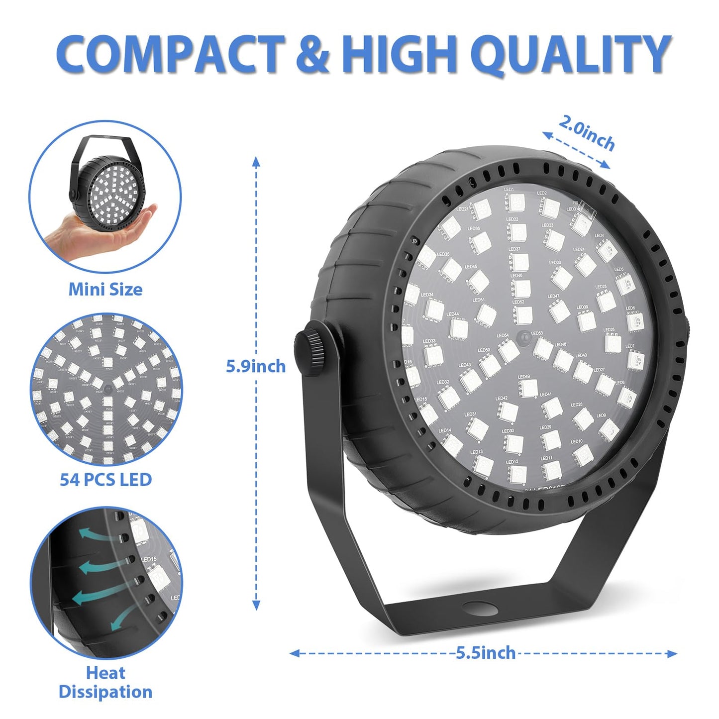 Telbum Strobe Lights, 54 Super-Bright RGB LEDs Mini Strobe Light for Parties, Halloween Strobe Lights with Remote Control, Sound Activated & Speed Control DJ Flashing Light for Room Stage Disco Party