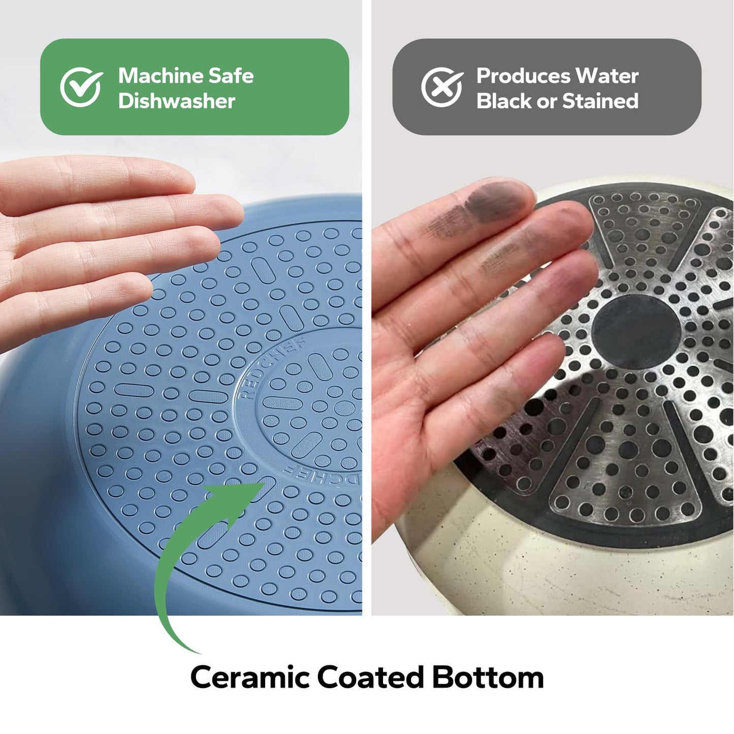 Redchef Nonstick Cookware Sets, Ceramic Frying Pan Set with Tempered Glass Lids, Non Stick Cooking Set, Dishwasher & Oven Safe, Induction Safe, Compatible with All Cooktops, Blue (8", 9.5", 11")