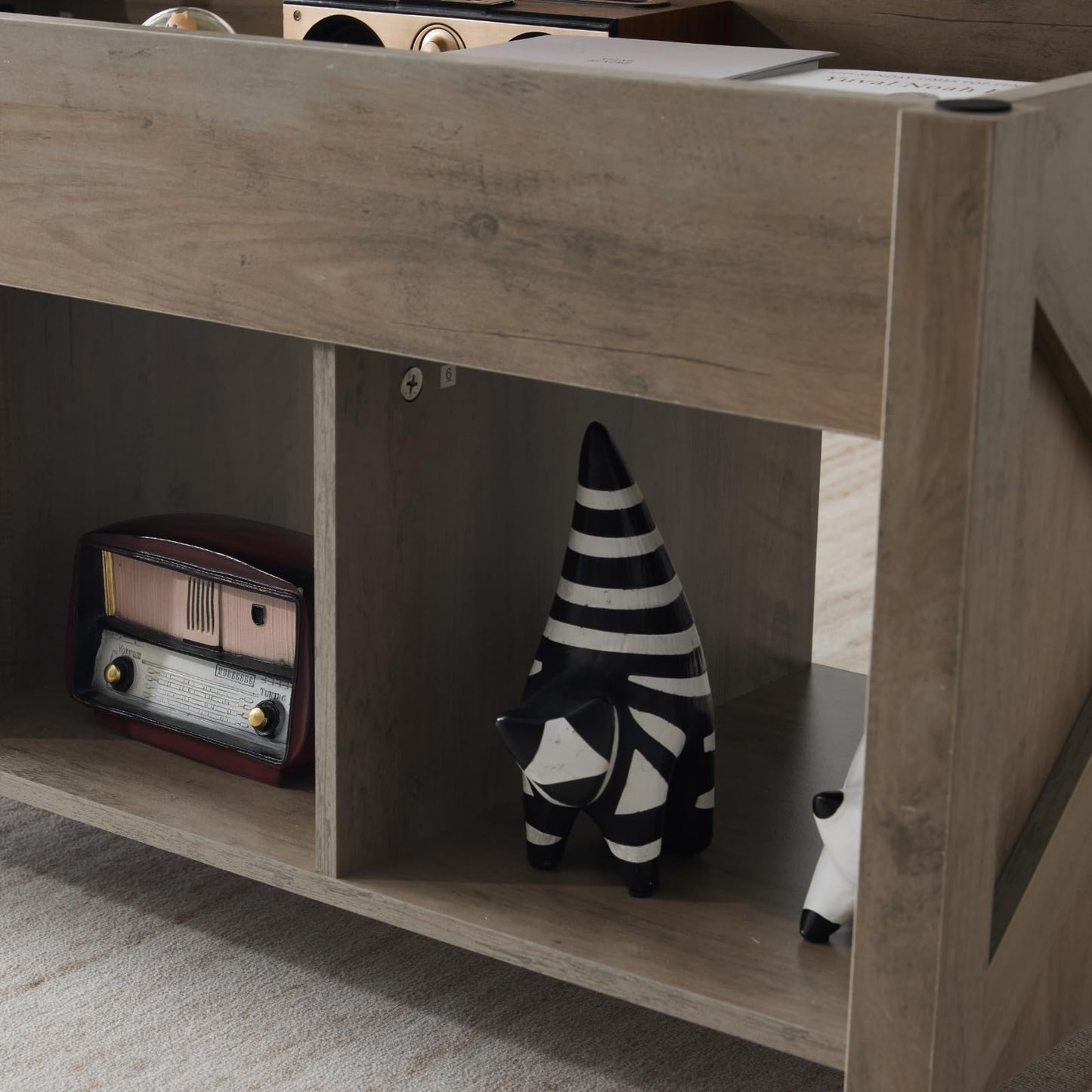 VINGLI Farmhouse Lift Top Coffee Table, Rustic Grey with Storage Shelf/Hidden Compartment, Mesa De Centro para Sala