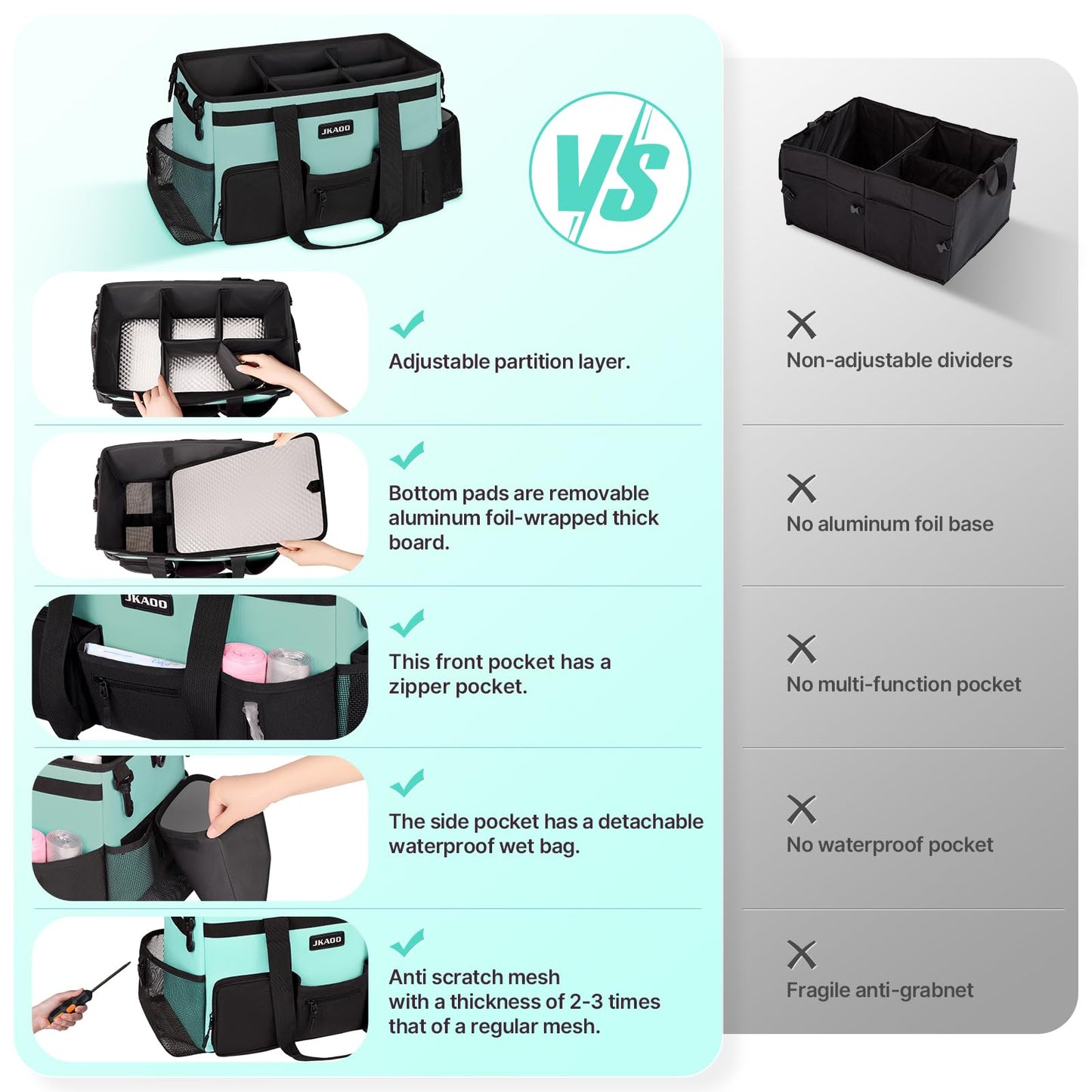 JKAOO Large Wearable Cleaning Caddy Bags, Cleaning Supplies Storage Bag with Handles and Adjustable Shoulder Strap and Removable Waist Straps,Waterproof Cleaning Tote for Home,Car,Office