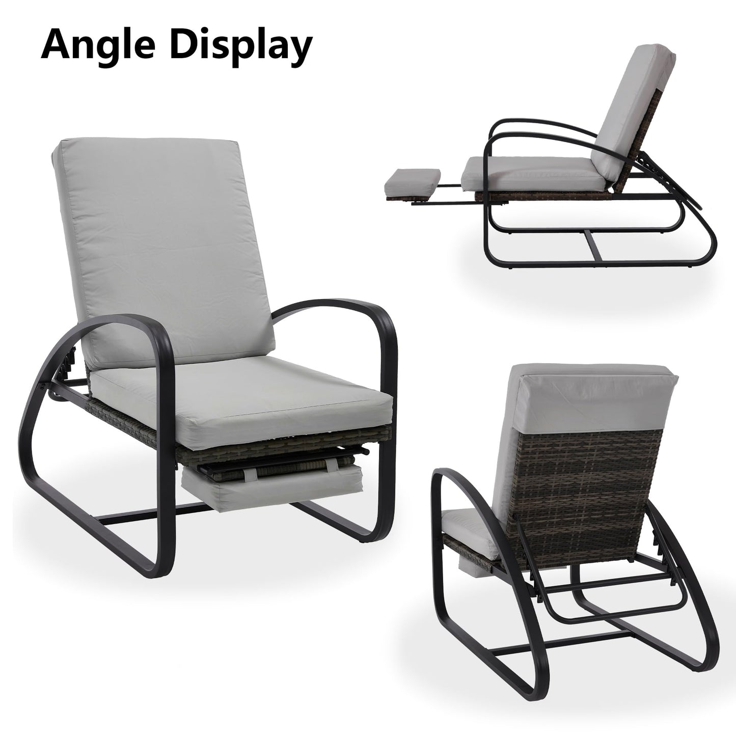 DAYARUS 3 Piece Patio Furniture Set with Pullout Footrest, Adjustable Backrest Patio Conversation Set, Metal Patio Chairs with Coffee Table, Outdoor Furniture Lounge Recliner for Lawn/Balcony, Grey