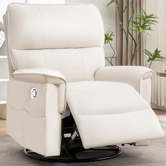 YUUIJOAA Swivel Rocker Recliner Chair, Manual Reclining Glider Chairs for Adults, Linen Nursery Recliner Sofa Chairs for Living Room, Bedroom, Beige