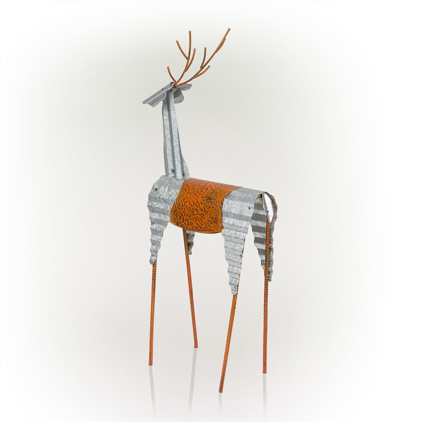 Alpine Corporation 30" H Outdoor Metal Rustic Standing Reindeer Lawn Christmas Holiday Decoration, Christmas Decoration