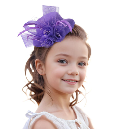 Girls Elegant Tea Hat - Pink Derby Hats with a Flower for Tea Party, Mini Fascinator Hair Clip for Girl Children Kentucky Party, 5.11inch