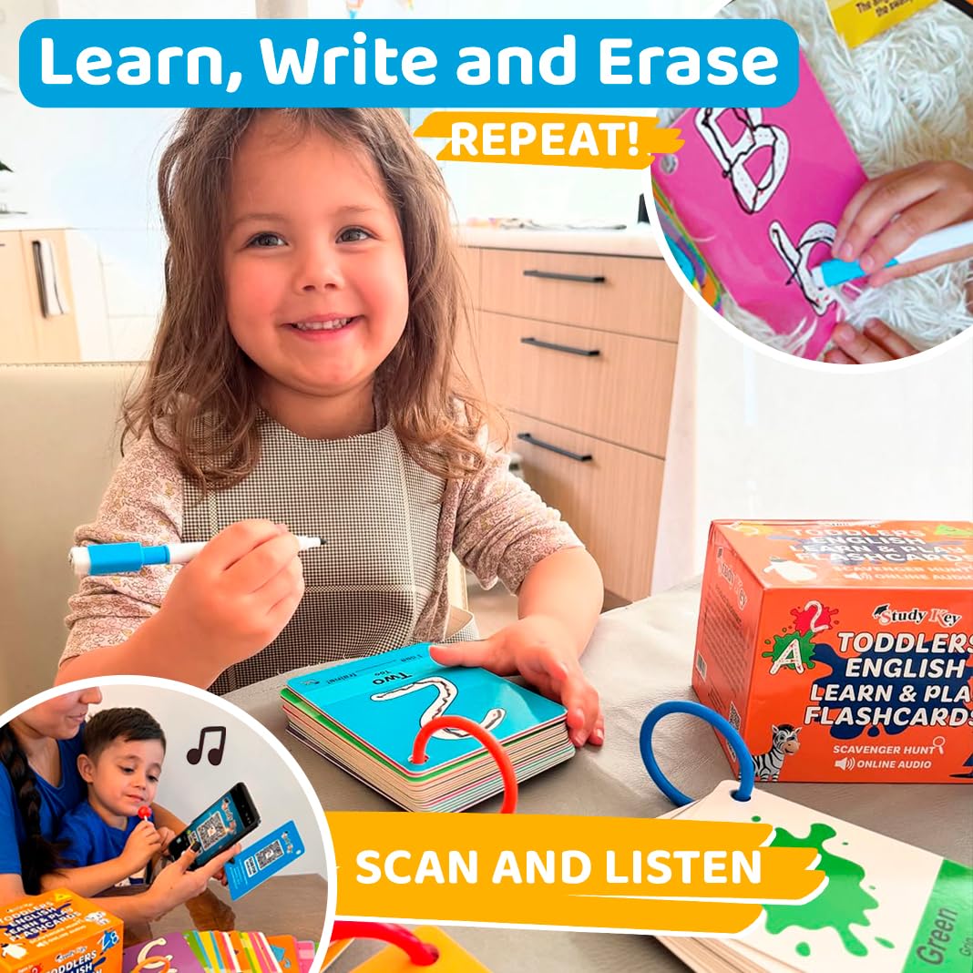 Study Key English Toddlers Flashcards – Sight Words Flash Cards for Kindergarten – Shapes, Animals, Fruits, Colors, Numbers & ABC Flash Cards for Toddlers Ages 1+