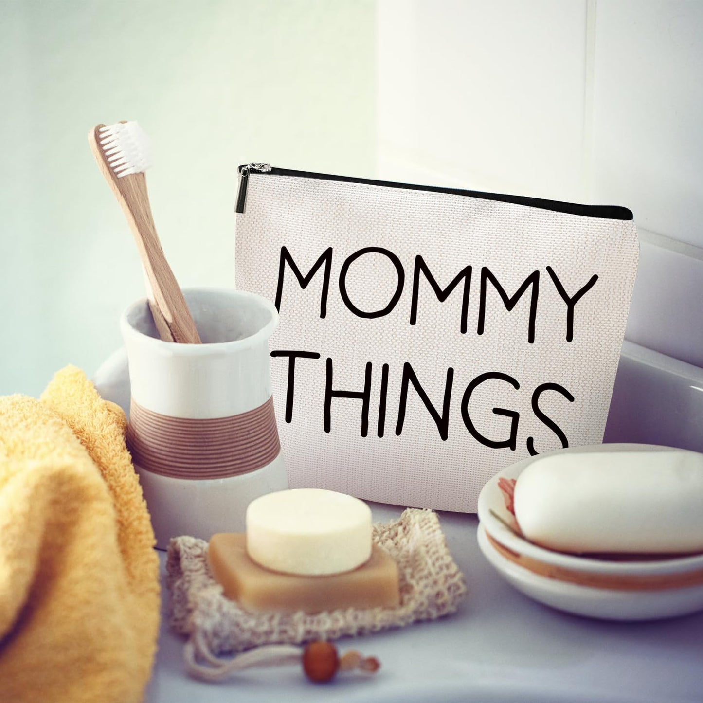 Mommy and Baby Bag Set Canvas Pouch Set Black Keepsake for New Mothers Travel Toiletry Bag for Baby Stuff, Mother's Day Gifts, Set of 2