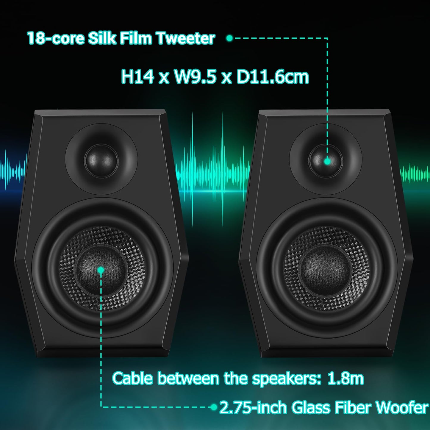 Sanyun SW209 36W Computer Gaming PC Speakers - 2.75" Fiberglass Woofer and Silk Dome Tweeter - Built-in 24bit DAC Dynamic 3D Surround Sound - Bluetooth 5.2 USB 3.5mm Aux Inputs - RGB Light - Black