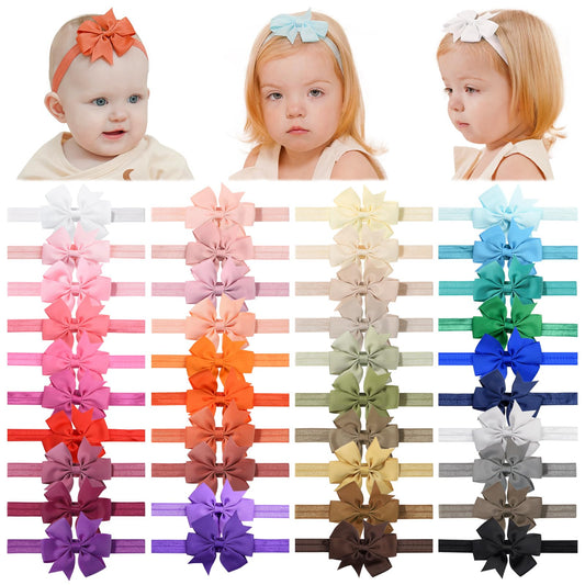 jollybows 40pcs Baby Girls Grosgrain Ribbon Hair Bows Headbands 3" Hair Band Hair Accessories for Infants Newborn Toddler