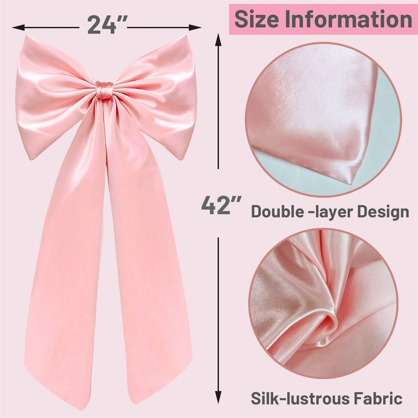 Coquette Large Satin Bow, 24 x 42 Inches, Pink Giant Bow Ribbon Tie for Coquette Room Decor, Birthday Party Backdrop Wall Decoration (Pink)