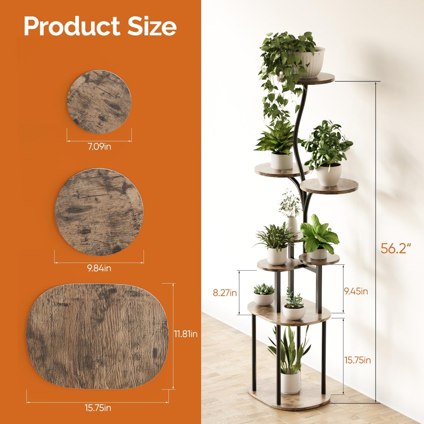 Qmetalart Plant Stand Indoor, 8 Tier Metal Flower Rack with Round Shelves, Modern Display Shelf for Living Room, Balcony, Bedroom – Stable & Space-Saving for Plant Lovers & Home Decor