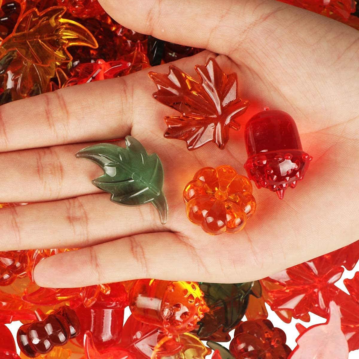 100PCS Acrylic Leaves Mini Pumpkins Acorns Maple Leaves Acrylic Fall Decorations, Thanksgiving Table Scatter Fall Vase Filler Gems for DIY Crafts, Home Decoration, Thanksgiving and Autumn Decor