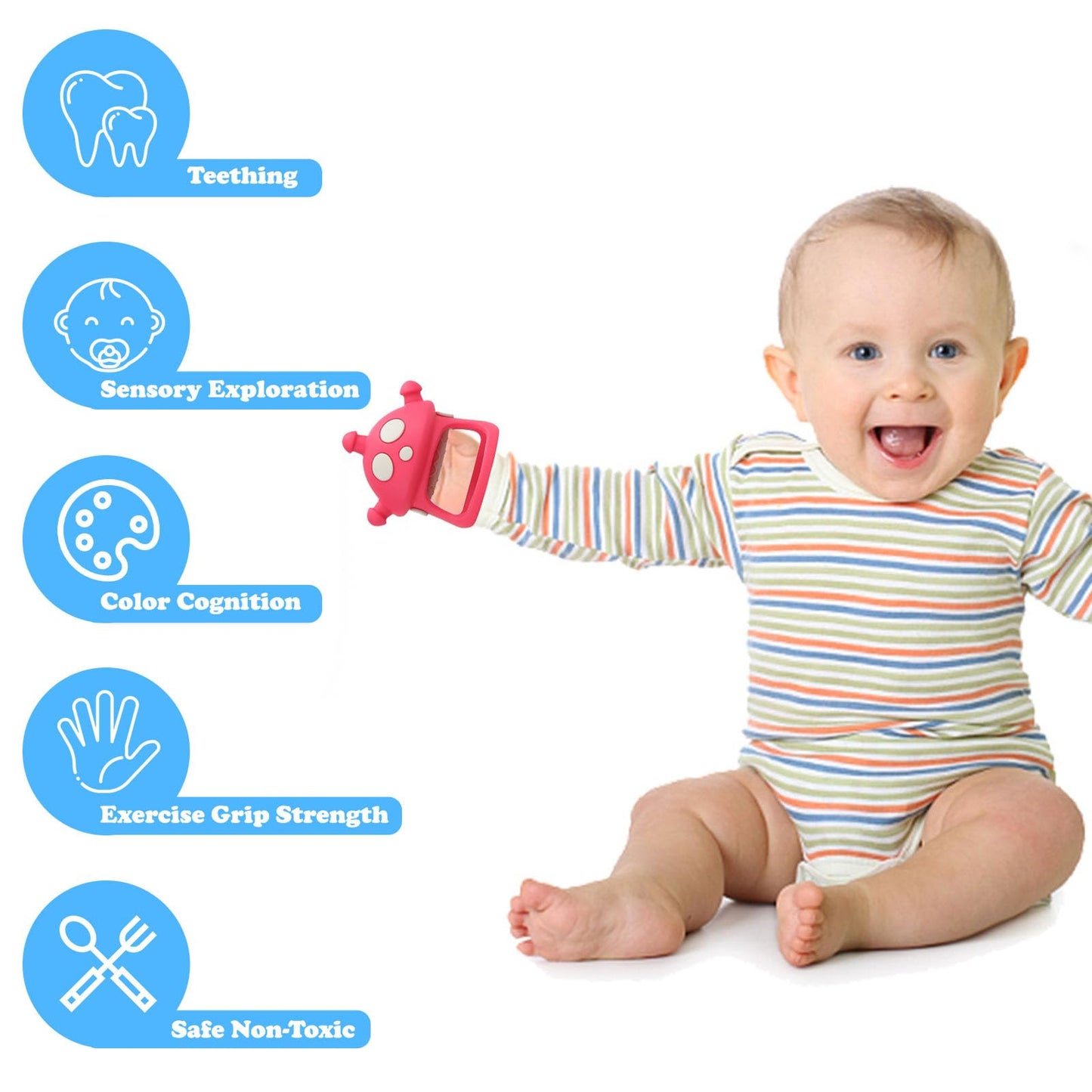 GUIGUZHJ Baby Teether Toys, 100% Silicone Baby Teether Mitten, Teething Glove Prevents Finger Sucking, Bite Toys Chew Toys for Babies Gum Relief, Pink