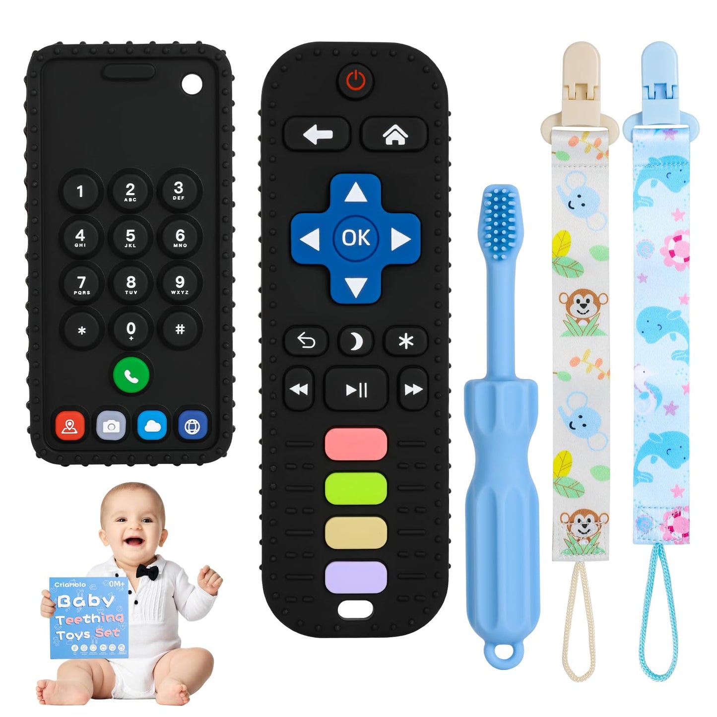 ZOEDO Baby Teething Toys, Remote Control Shape Teething Toys, Cell Phone Teether for Babies, Toy Chew for Babies 3-24 Months, BPA Free & Refrigerator Safe