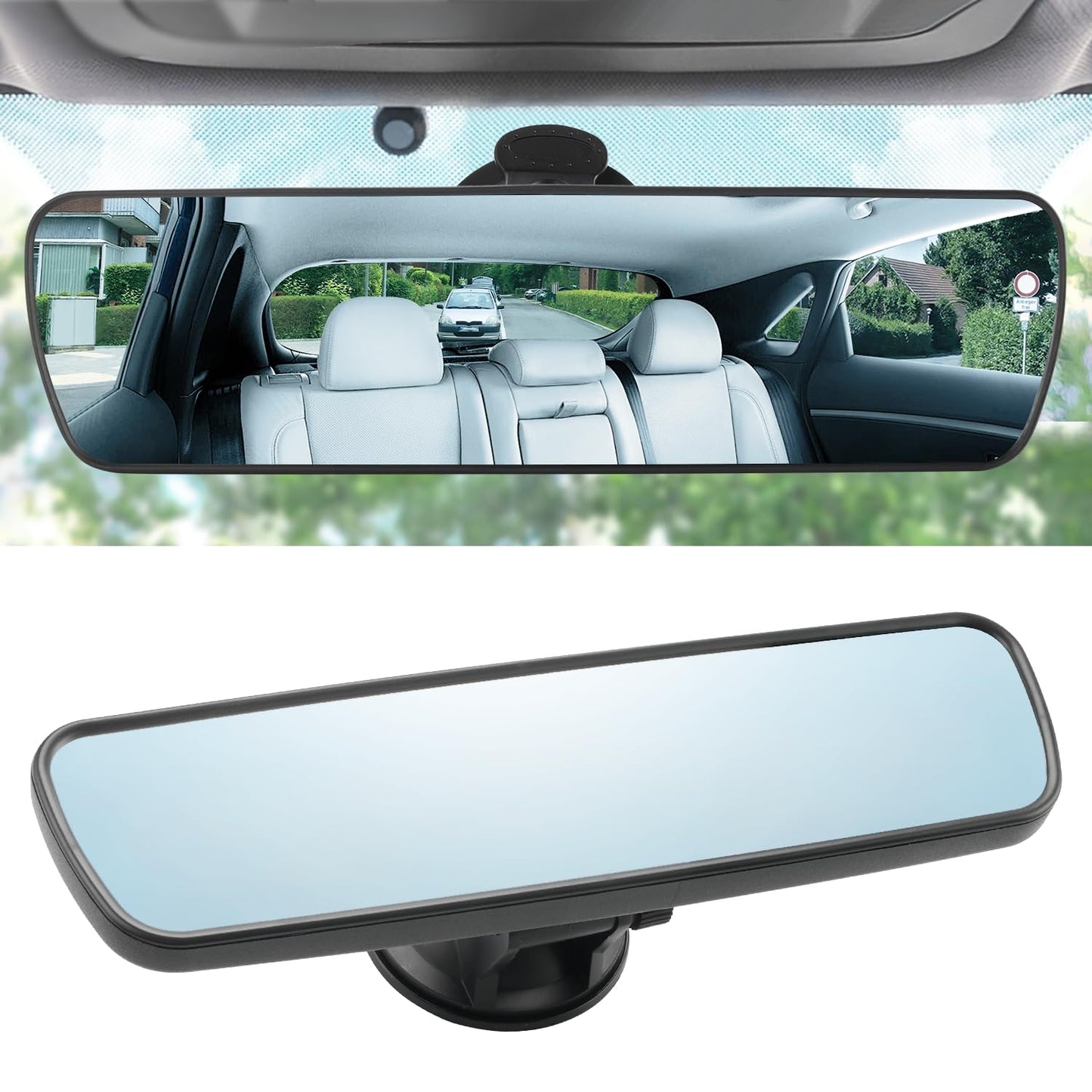 LivTee Anti Glare Rear View Mirror - 11.2'' Wide Angle Panoramic Convex Curve Mirror Clip On - Eliminates Blind Spot and Glare for Cars, SUV, Trucks