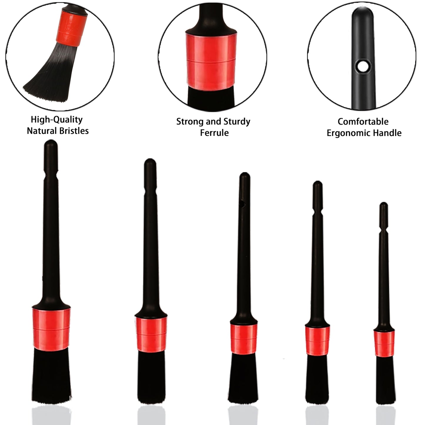 Coltree Car Detailing Brush Set, Scratch-Free Soft Bristle Brushes for Interior and Exterior Cleaning, Wheels, Air Vents, Dashboard, and Leather Surfaces, 5 Pcs