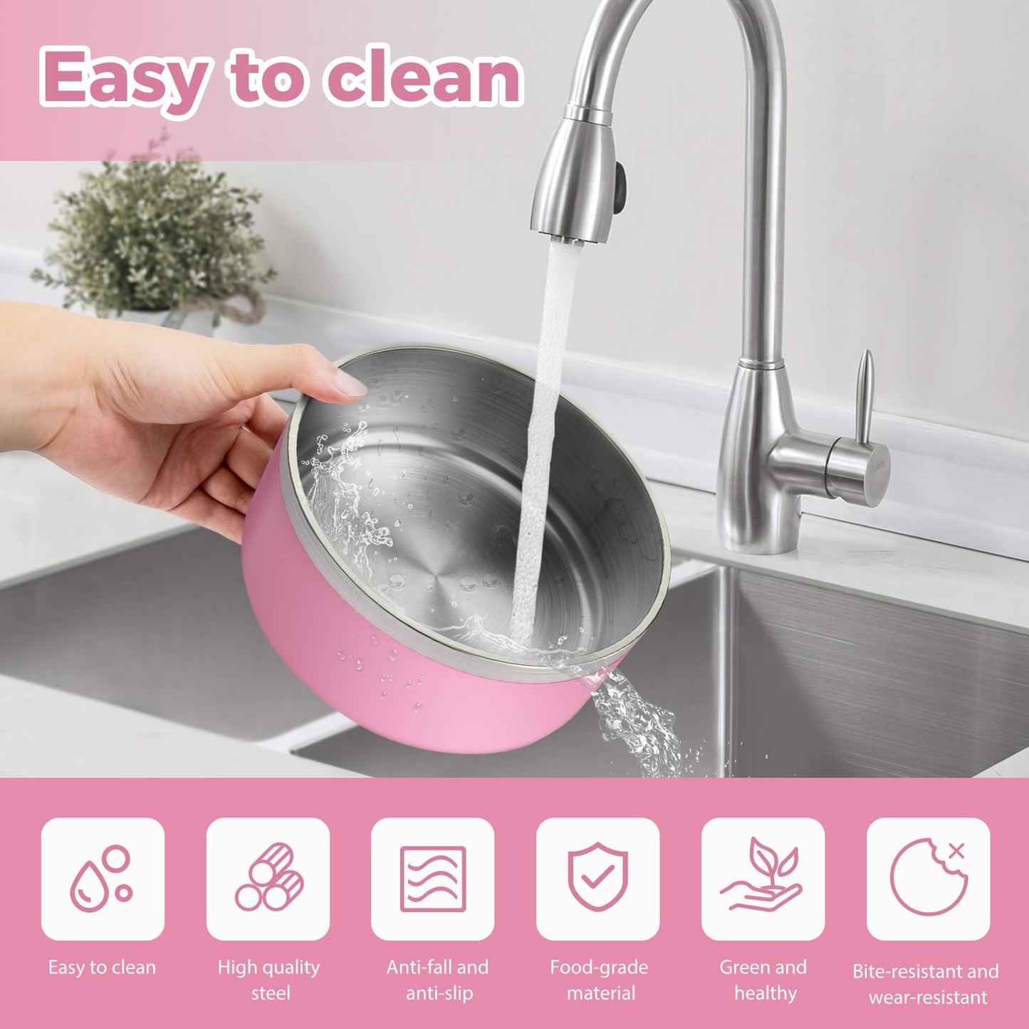 LIHOOOOM Stainless Steel Dog Bowls for Large Dogs - Insulated, Non Slip, Easy Clean, 40oz, Pink