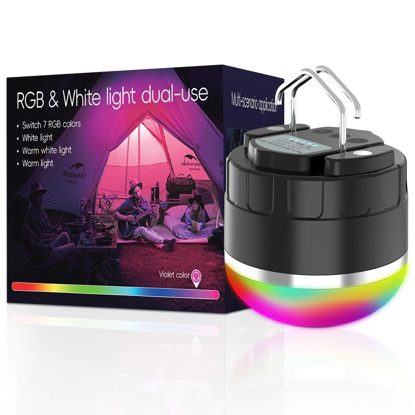 LED Camping Lantern Rechargeable, 1000LM Portable Camping Tent RGB Light with 10 Light Modes & Magnetic Base, 4000mAh Emergency Hanging Light for Hurricane, Power Outage, Camping, Hiking