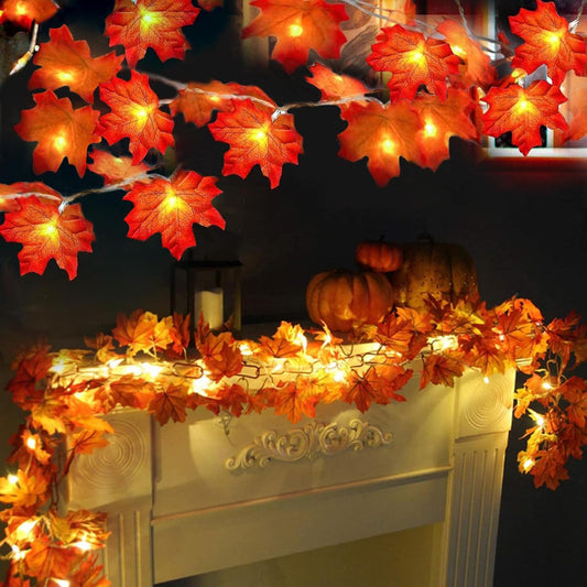 TURNMEON 2 Pack Fall Decor Enlarged Maples Leafed Fall Decorations for Home Fall Lights Thick Leafs Garlands, Total 20Ft 40LED Battery Operated Waterproof Thanksgiving Halloween Decor Indoor Outdoor