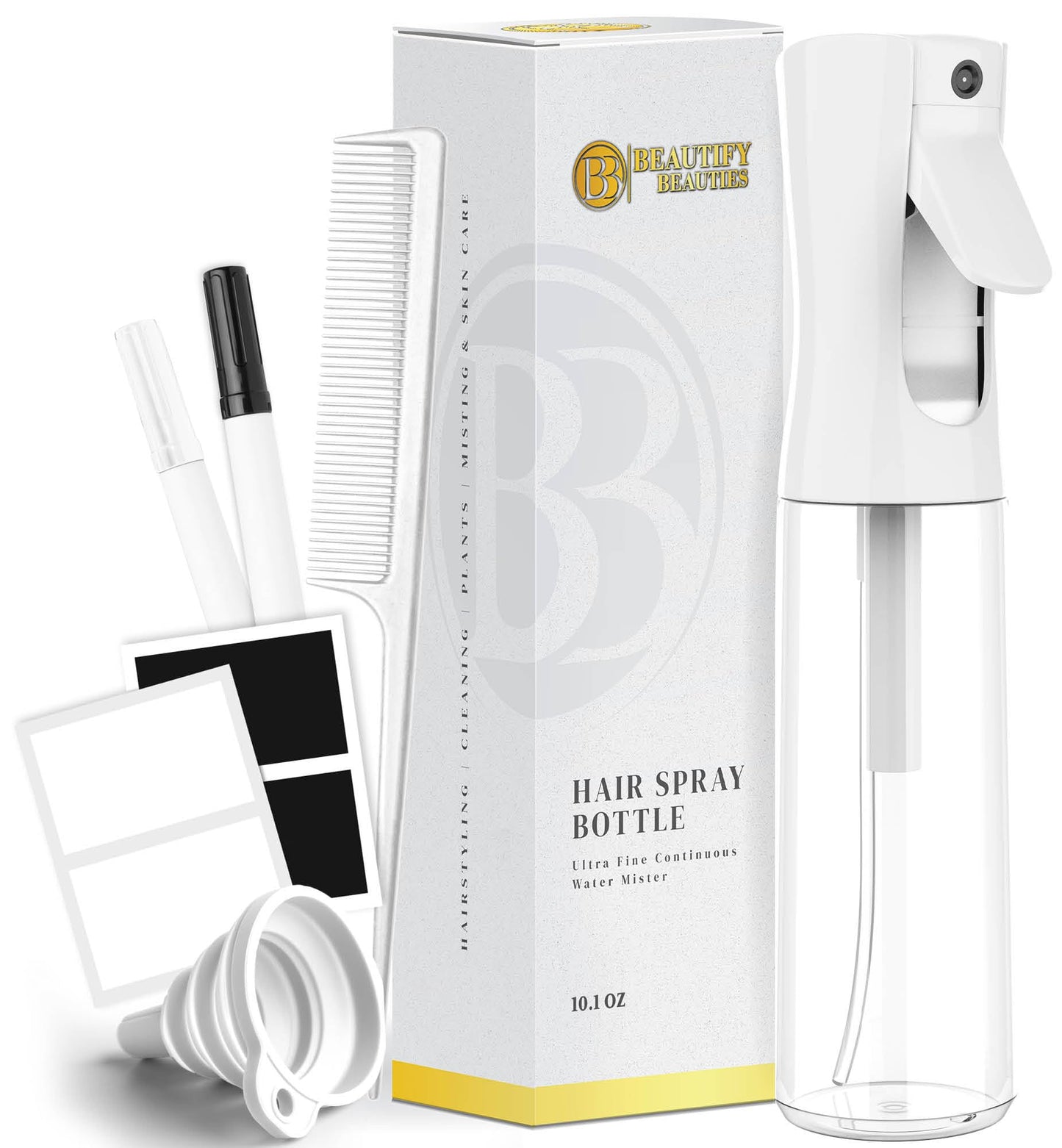 BeautifyBeauties Hair Spray Bottle – Ultra Fine Continuous Water Mister for Hairstyling, Cleaning, Plants, Misting & Skin Care (Black)