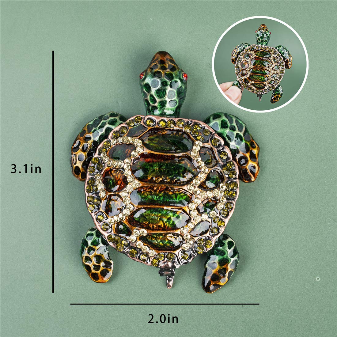 YU FENG Small Turtle Trinket Jewelry Box Hinged Rhinestones Jeweled Painted Enameled Sea Turtle Animal Figurines Collectible