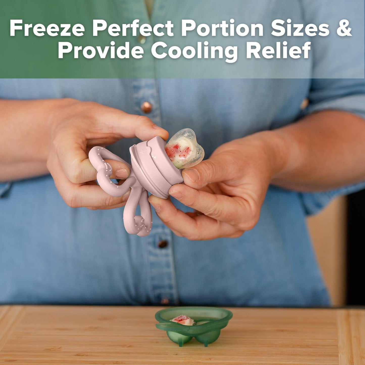 Haakaa Clover Baby Fruit Feeder Teether & Mini Freezer Nibble Tray – BPA-Free Silicone Breastmilk Popsicle Mold for Baby Teething Relief & Self-Feeding, 4M+（Blush）