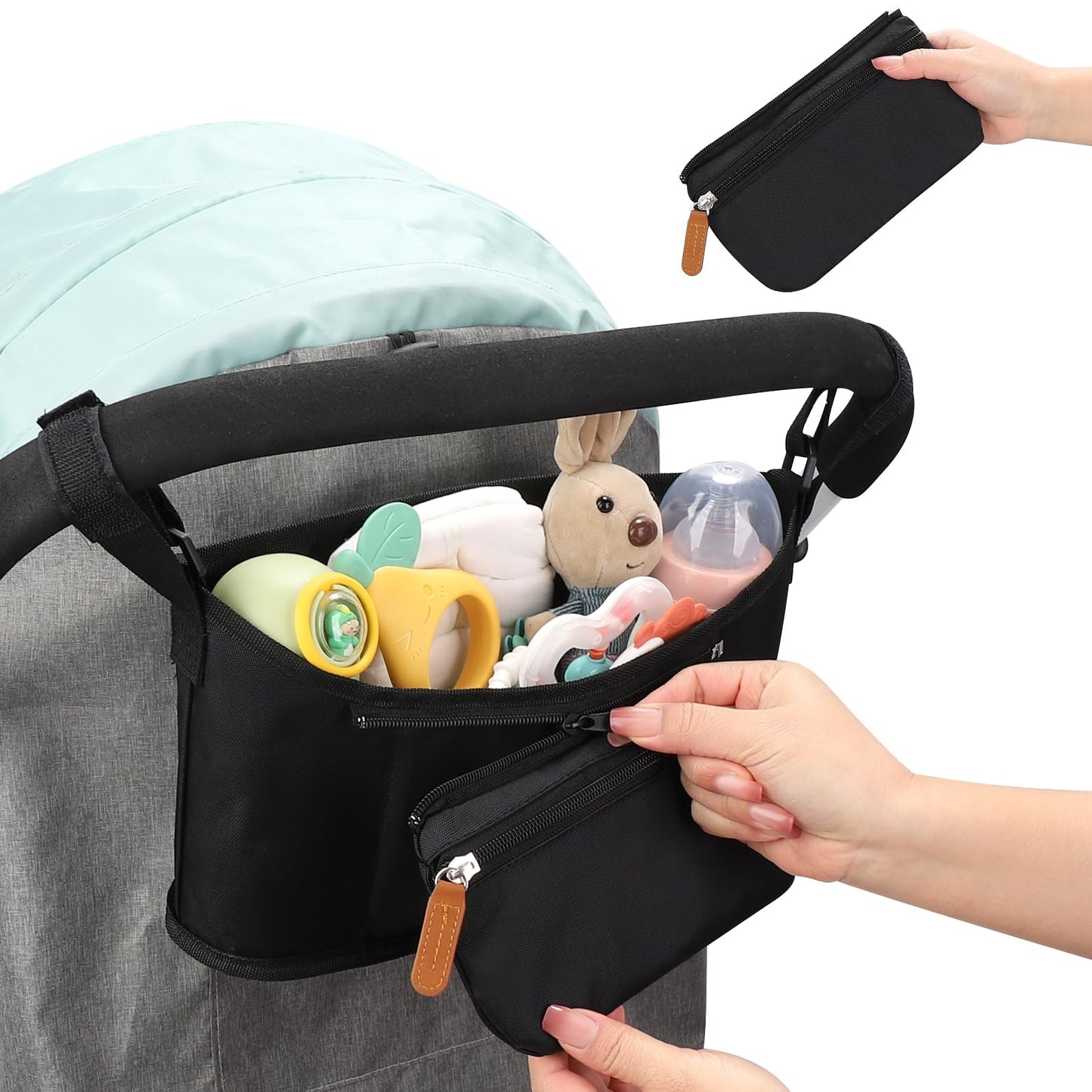 Accmor Universal Stroller Organizer with Detachable Phone Bag, Stroller Bag Caddy Organizer Stroller Accessories for Uppababy, Baby Jogger, Nuna, Doona, Britax Strollers