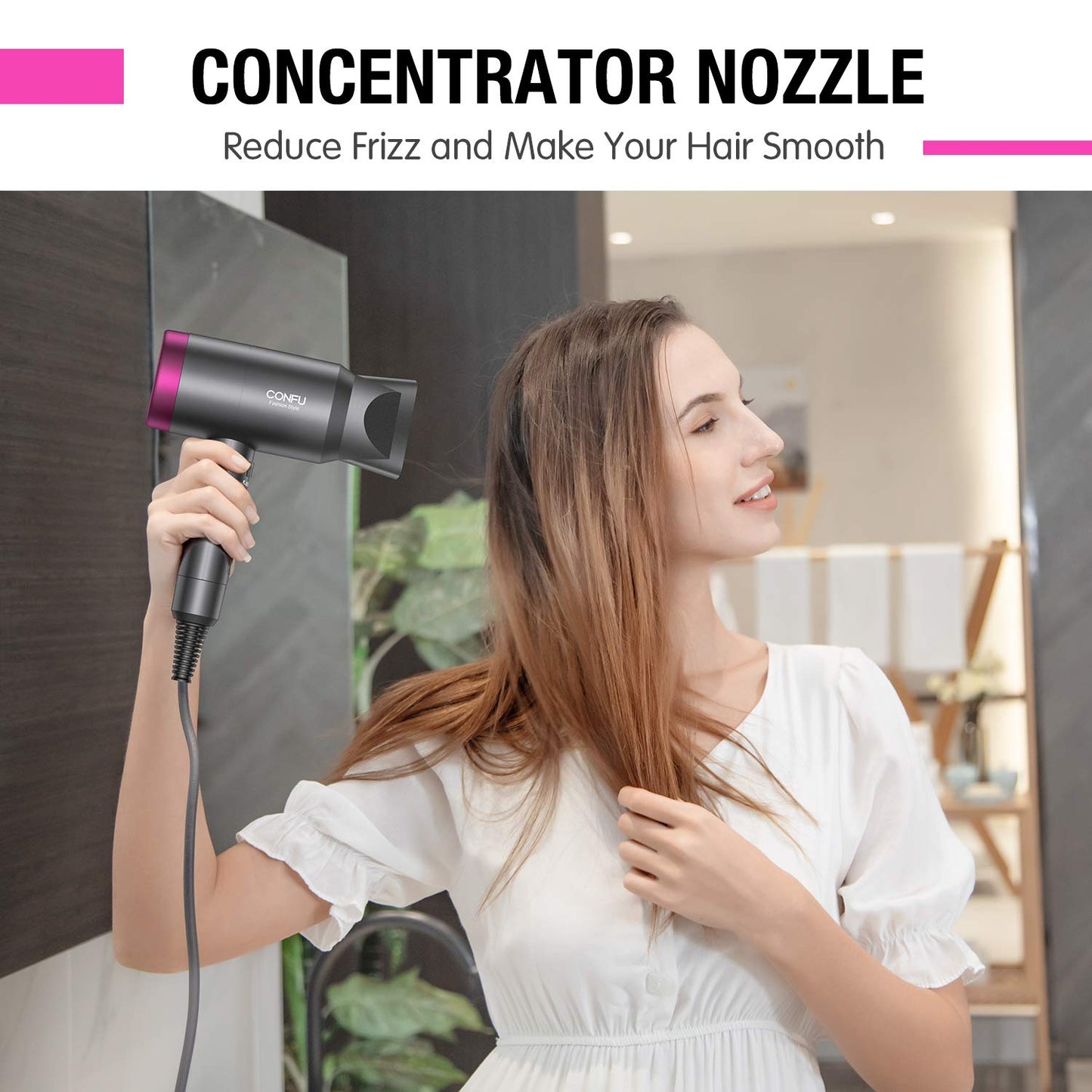CONFU Ionic Blow Dryer 1600W, Portable Lightweight Fast Drying Negative Ion Hairdryer Blowdryer, 3 Heat Settings & Infinity Speed, with Diffuser and Concentrator Nozzle for Home & Travel