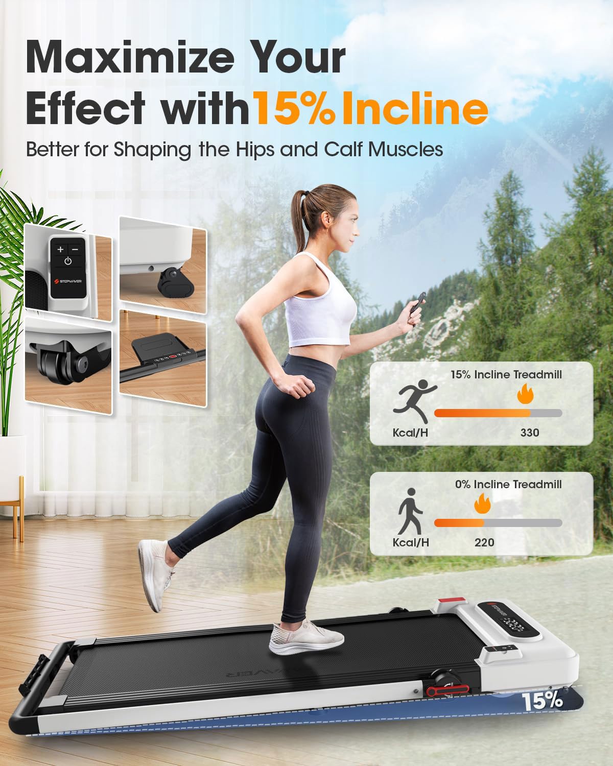 Large Walking Pad with Handle Bar, 17" Widened Running Belt,12% Incline Treadmill, 4MPH/7.6MPH, 3.0 HP Treadmill with 380lbs Capacity, Remote and App Control