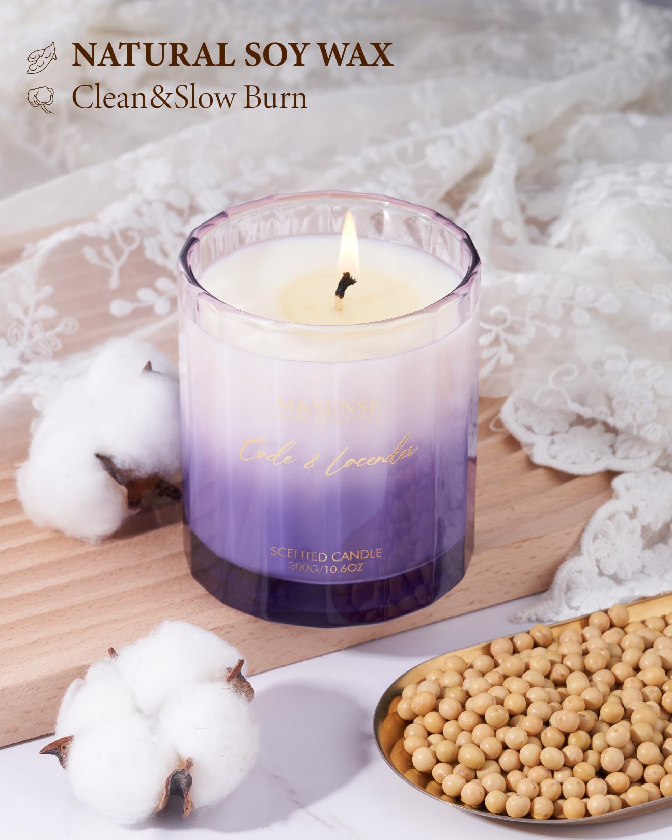 M&SENSE Cade Lavender Scented Aromatherapy Candle for Stress Relief, 10.6oz 60 Hour Burn Time Natural Soy Candles for Home Long Lasting Highly Scented Luxury Gifts