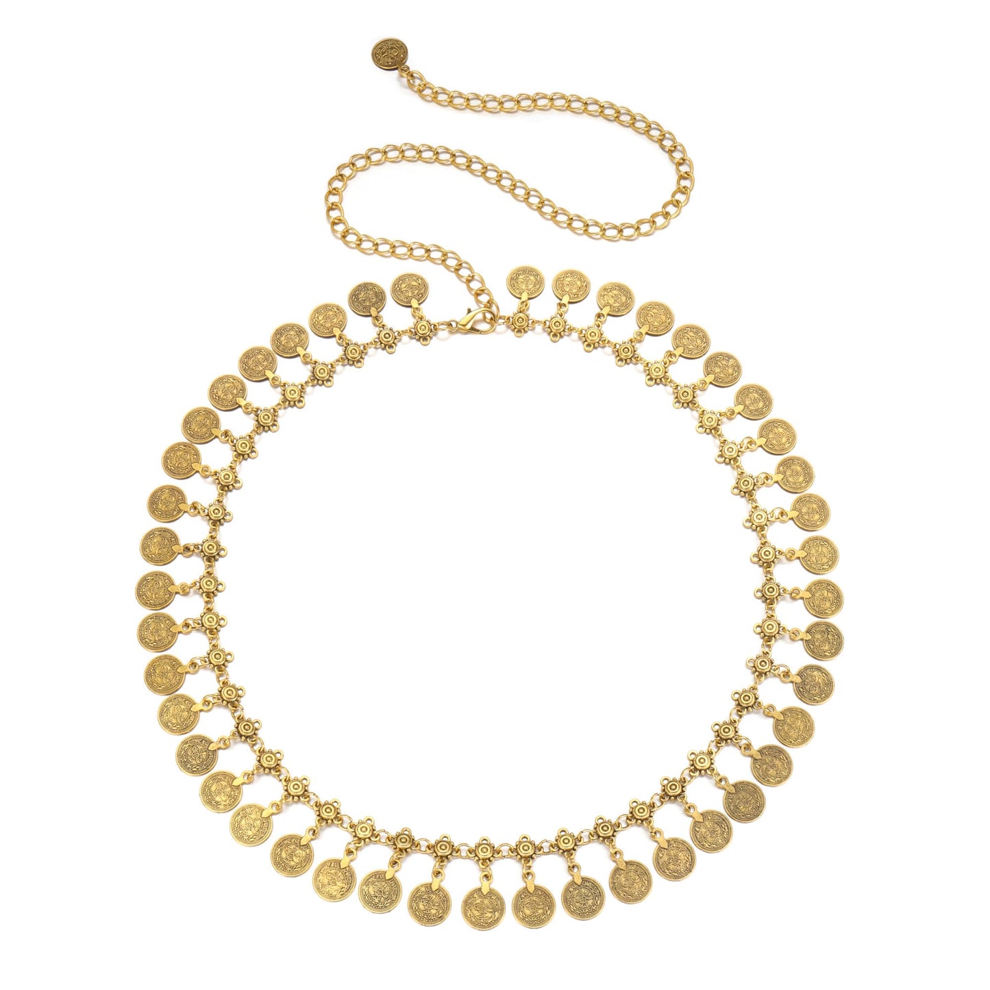 CHIC DIARY Metal Chain Belt for Women Gold Silver Coin Pendant Waist Belt Adjustable Belly Dance Belts for Dresses