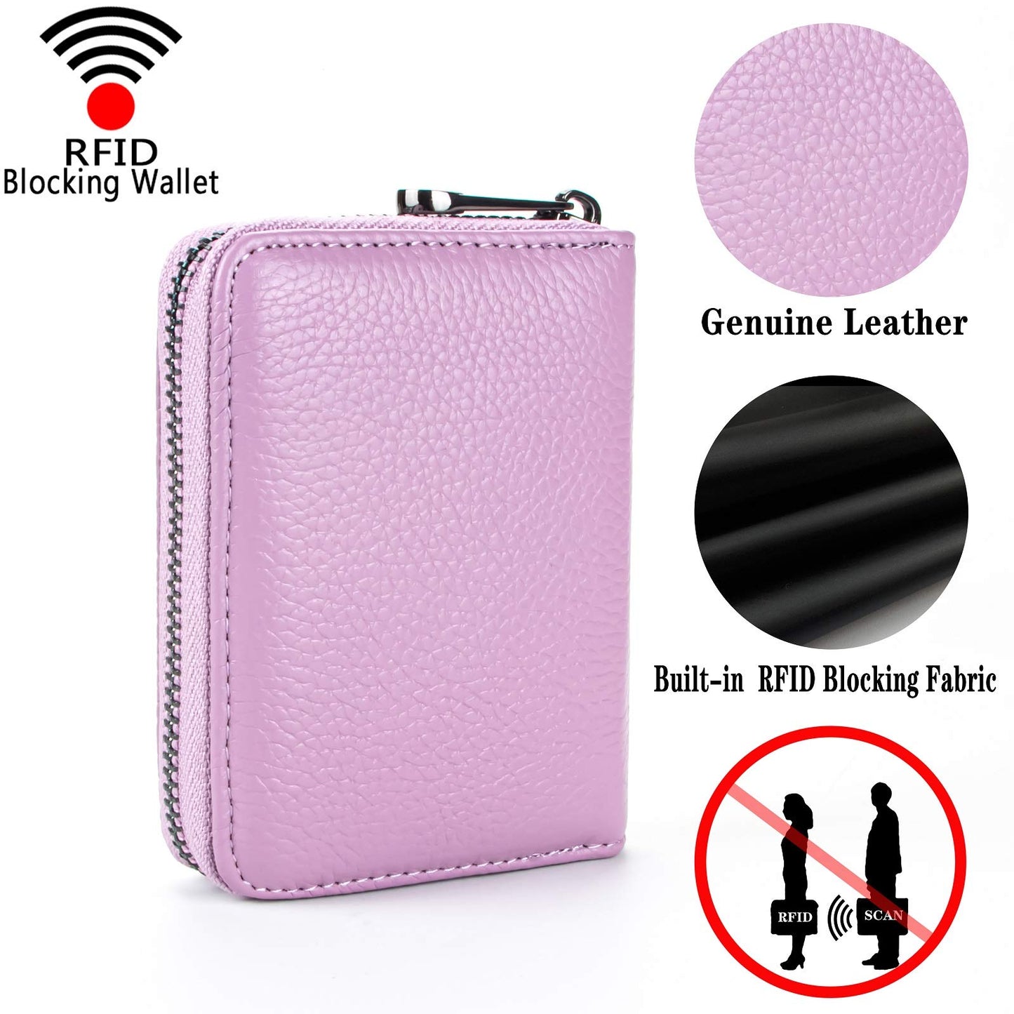 Aiyo Fashion Genuine Leather Credit Card Holder Wallet RFID Blocking Secure Card Case ID Case Organizer Zipper Wallet