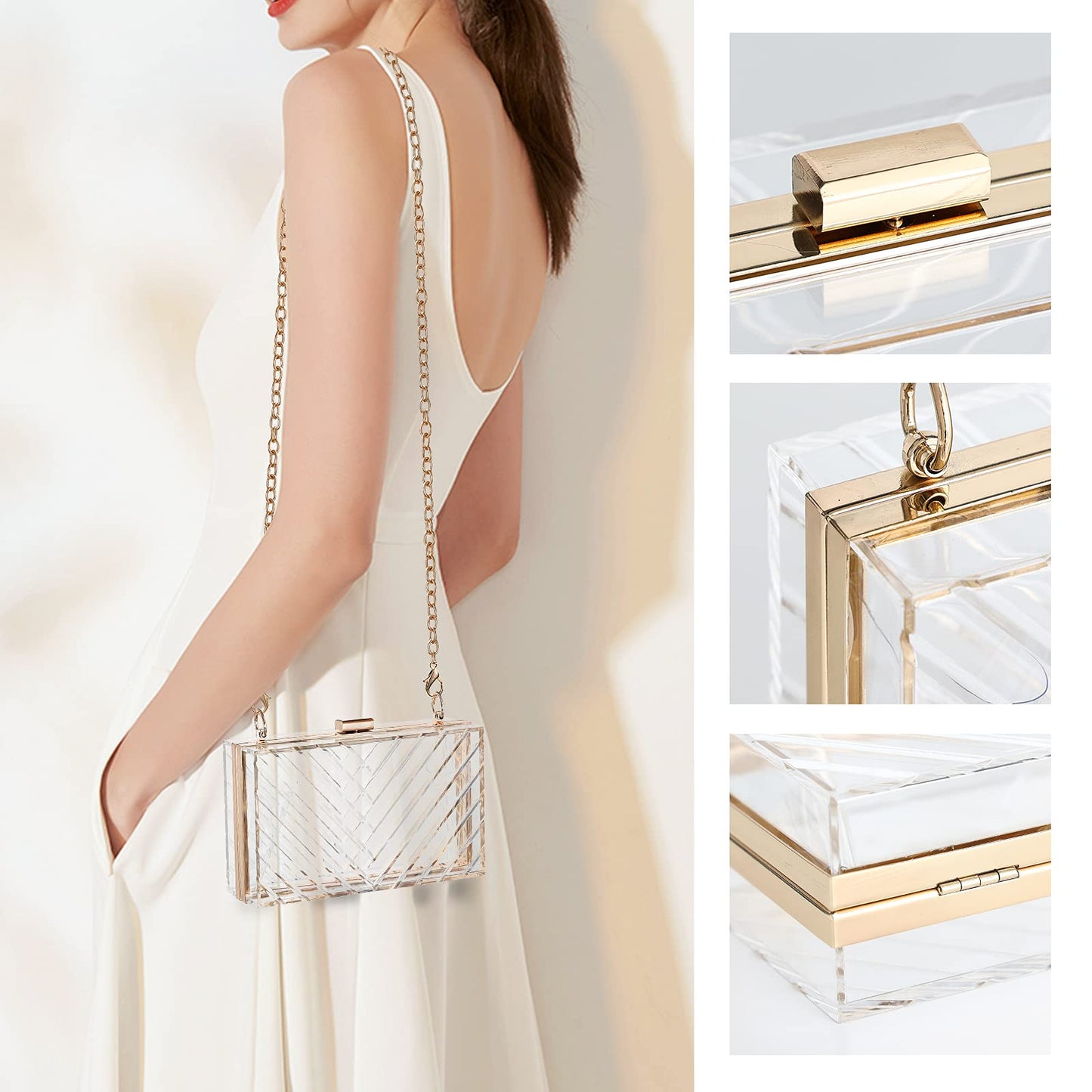 WJCD Clear Purses For Women Acrylic Clear Clutch Bag Stadium Approved (transparent)