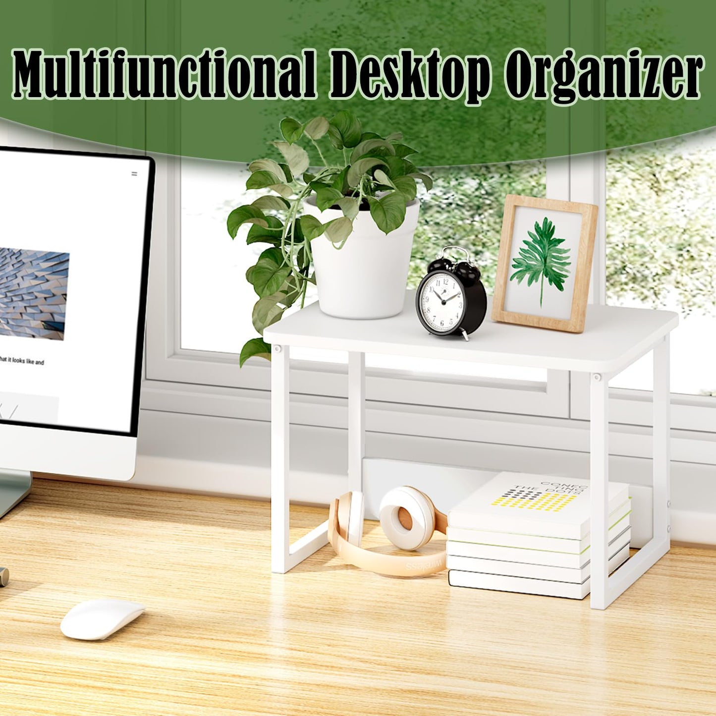 MARTY Printer Stand with Storage for Desk, Desktop Printer Stand Shelf Organzier for Home/Office Heavy Duty Printer Riser Under Desk Small Printer Table for Fax Machine Copier Scanner(White)