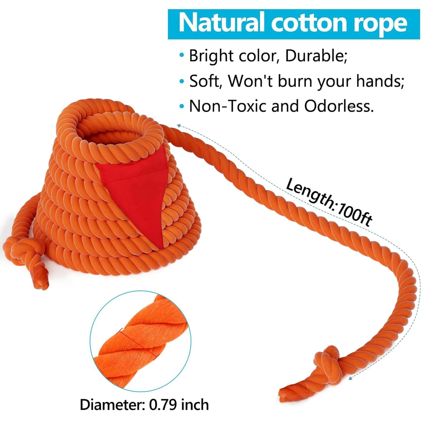 X XBEN Tug of War Rope with Flag for Kids 20FT, Teens and Adults, Soft Cotton Rope Games for Team Building Activities, Family Reunion, Birthday Party