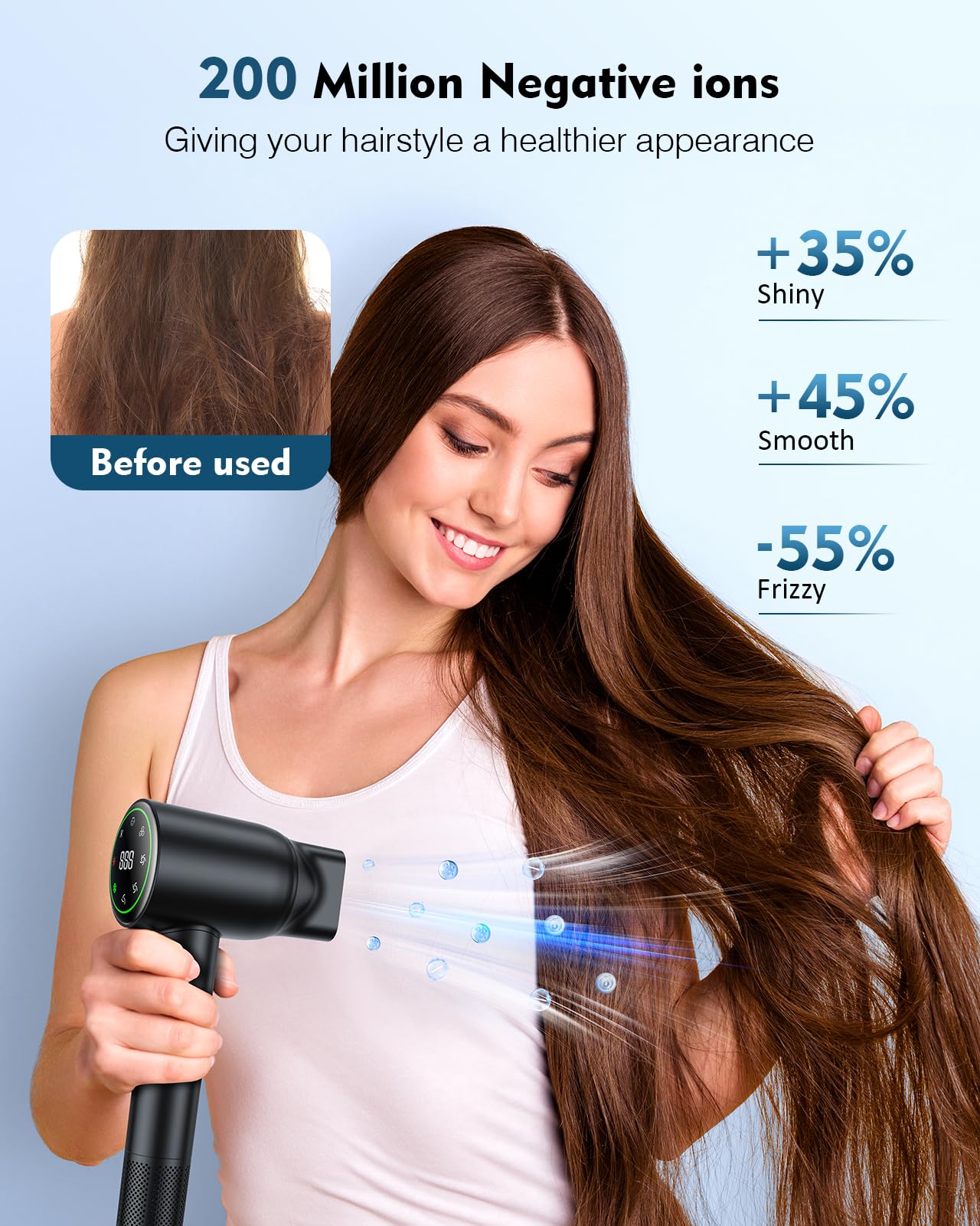 Hair Dryer,160000 RPM Brushless Motor Blow Dryer, 200 Million Negative Ionic, Low Noise Thermo-Control Professional Hair Dryer with Diffuser and Nozzle,Portable Hair Blow Dryer for Home Travel