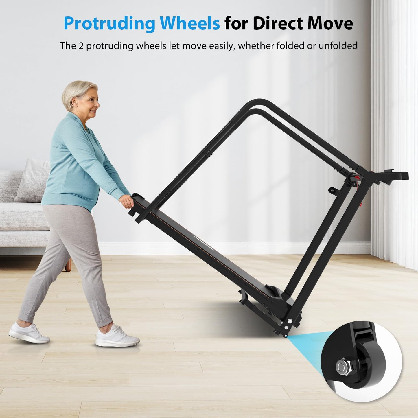 CIIHI Walking Treadmill for Senior - 300 Lbs Capacity Foldable Senior Treadmill with Long Handrails - Home Recovery Fitness Exercise Walking Machine for Elder with Phone & Cup Holder