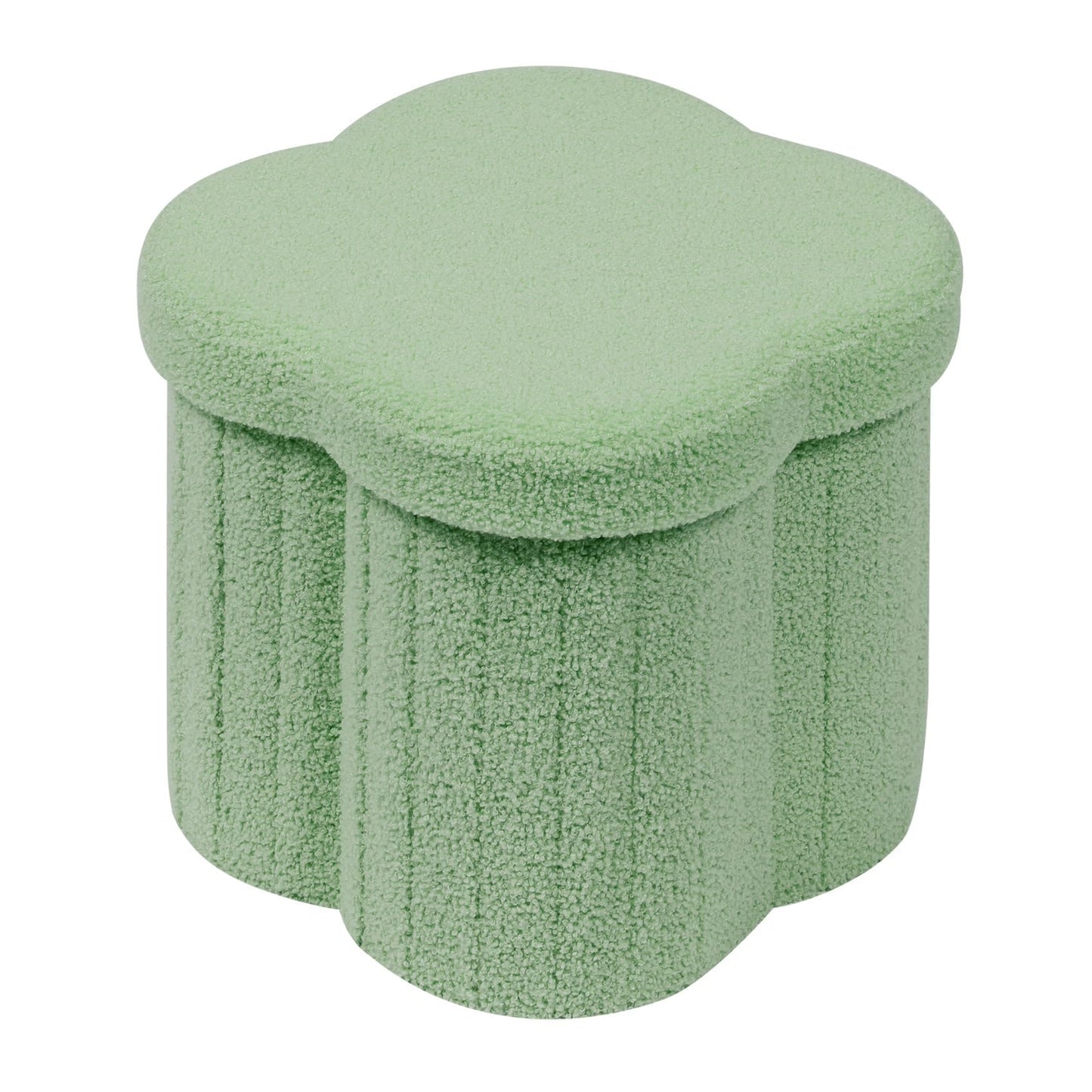 B FSOBEIIALEO Storage Ottoman Cube, Flowers Shaped Ottomans with Storage Foot Stool Footrest for Lving Room, Boucle Ottoman Seat for Dorm Room,Faux Teddy Fur, Green 12.6"x12.6"x12.6"