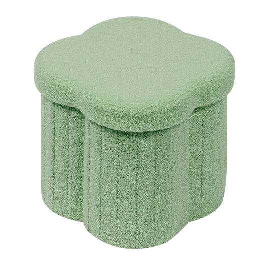 B FSOBEIIALEO Storage Ottoman Cube, Flowers Shaped Ottomans with Storage Foot Stool Footrest for Lving Room, Boucle Ottoman Seat for Dorm Room,Faux Teddy Fur, Green 12.6"x12.6"x12.6"