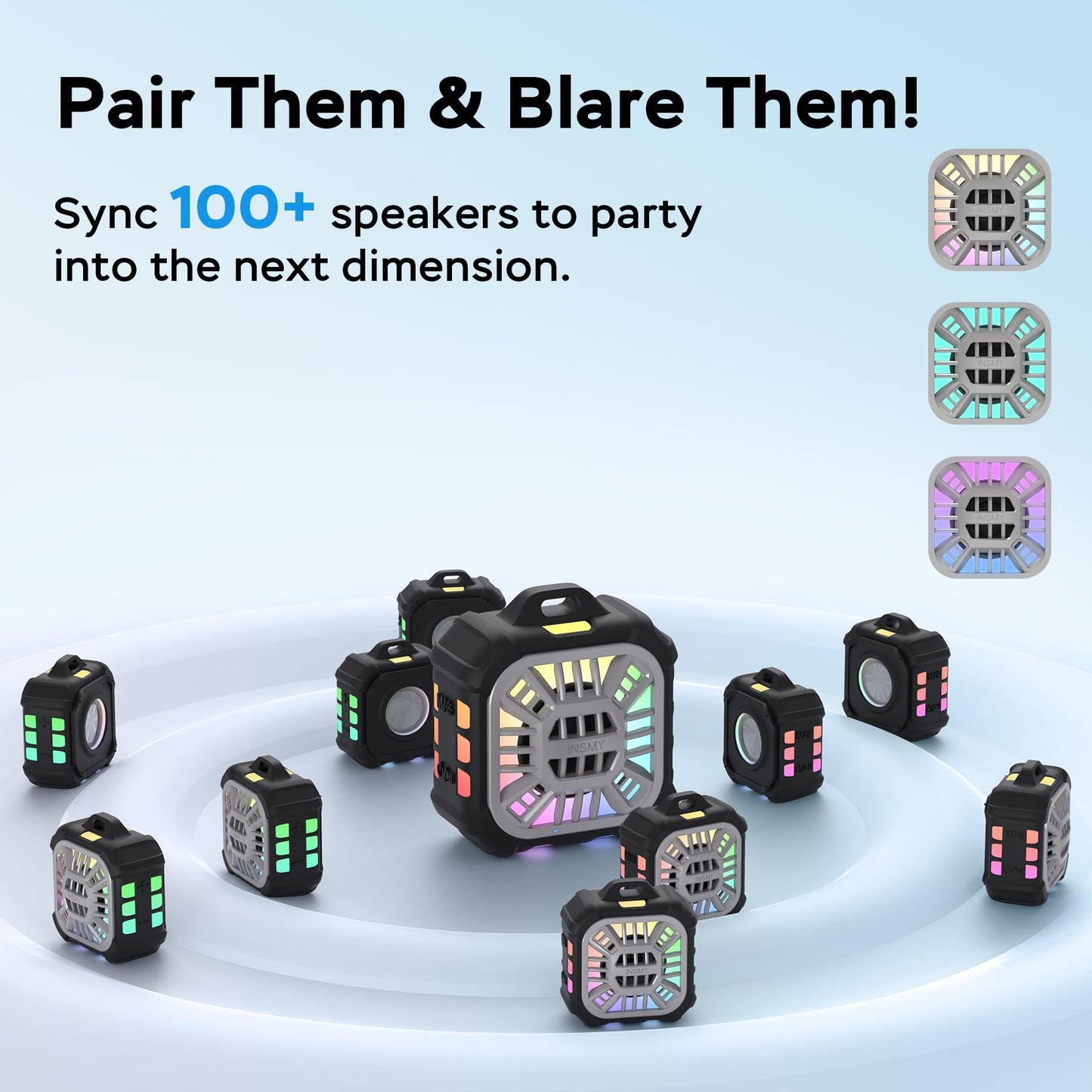 INSMY Shower Bluetooth Speaker, IP67 Waterproof Portable Small Wireless Link Over 100+ Speakers, Big Volume Booming Bass, 24H Playtime/Floatable/RGB Lights for Outdoor/Kayak/Beach/Golf (Black)