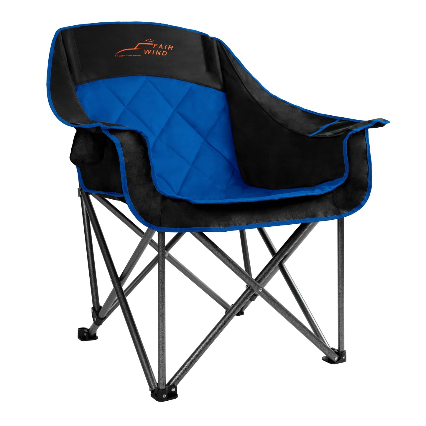 FAIR WIND Oversized Padded Camping Chair Heavy Duty Quad Fold Arm Chair Portable for Outdoor - Support 450LBS, Blue