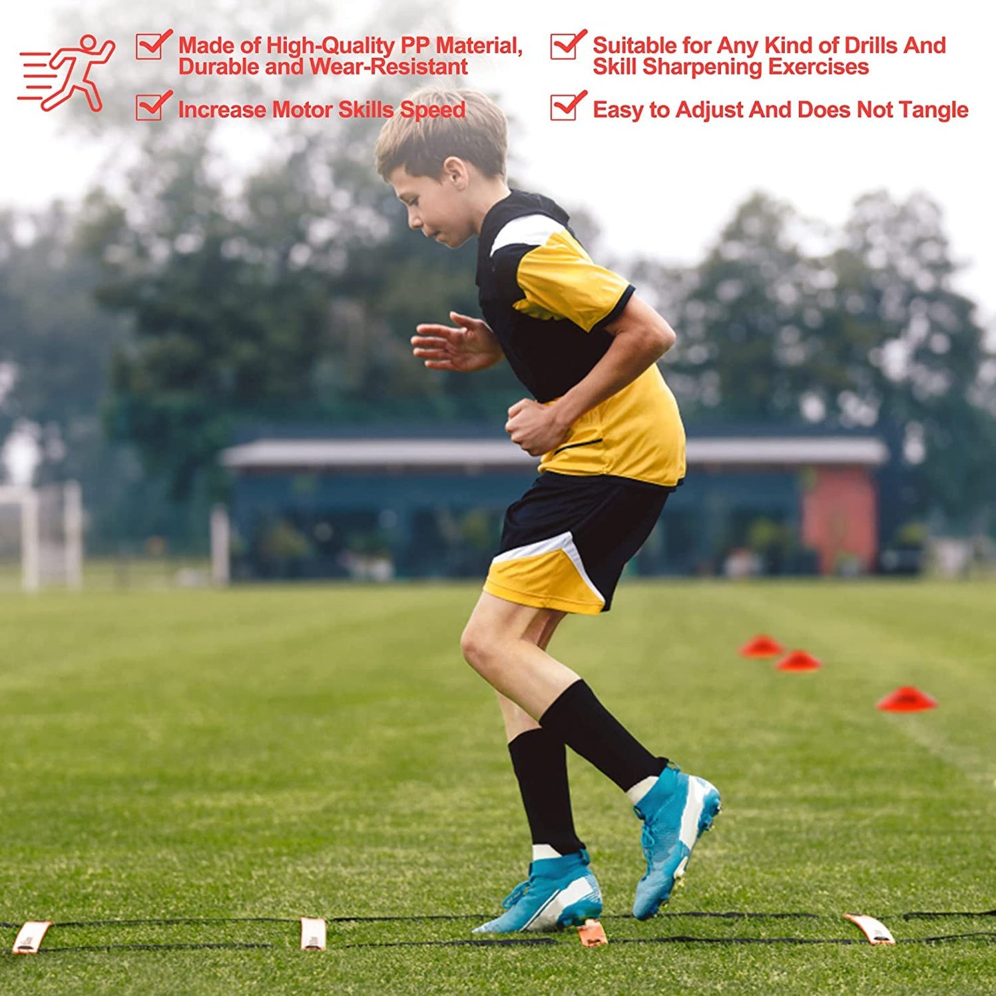 POWER GUIDANCE Agility Ladder (20 Feet) with Cones for Speed Agility Training & Quick Footwork Exercise - Soccer & Football Training Equipment for Adults, Youth & Kids (Red)