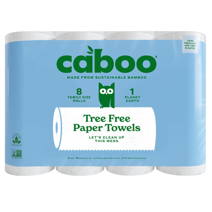 Caboo Tree Free Paper Towels, 6 Rolls, Eco Friendly, Earth Friendly, Sustainable Kitchen Paper Towels with Strong 2 Ply Sheets