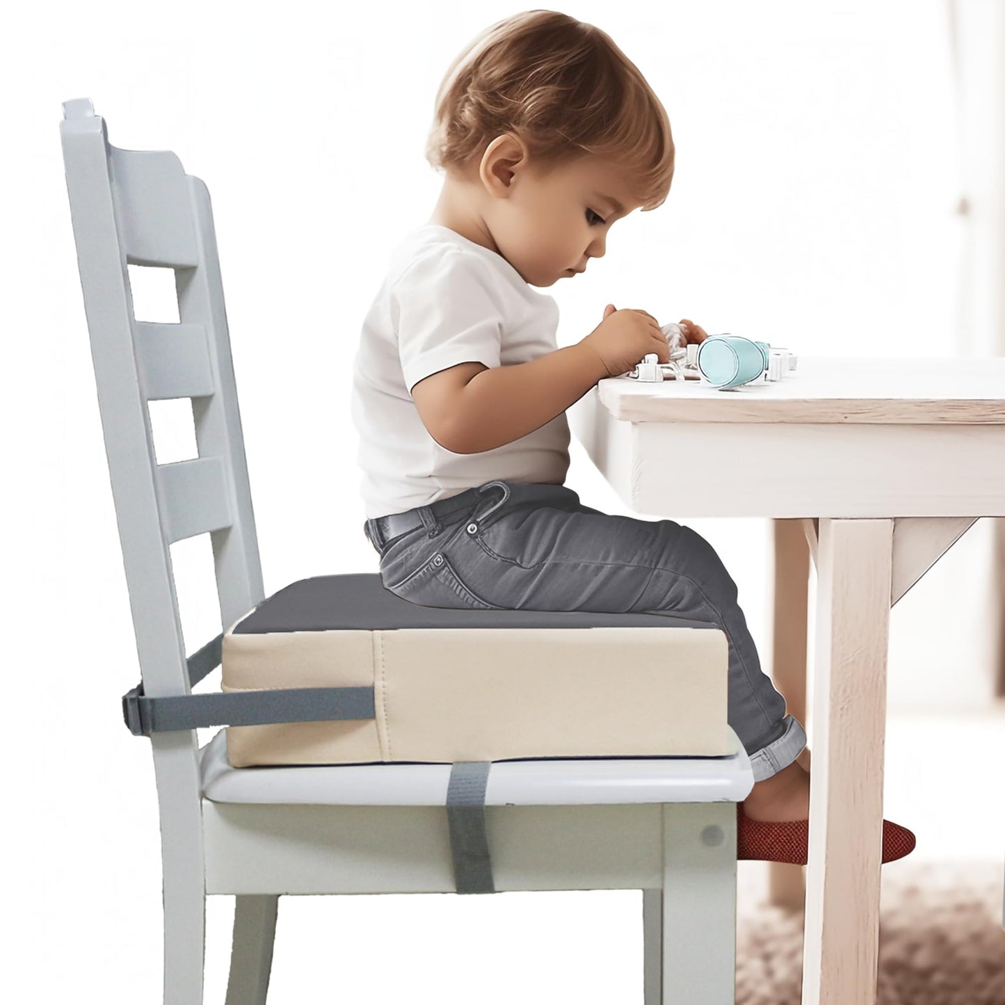 Eiury Toddler Dining Table Booster seat, PU Washable Waterproof Double seat Belt Non-Slip Bottom Booster seat for Dining Toddler, Portable Travel Increase Cushion