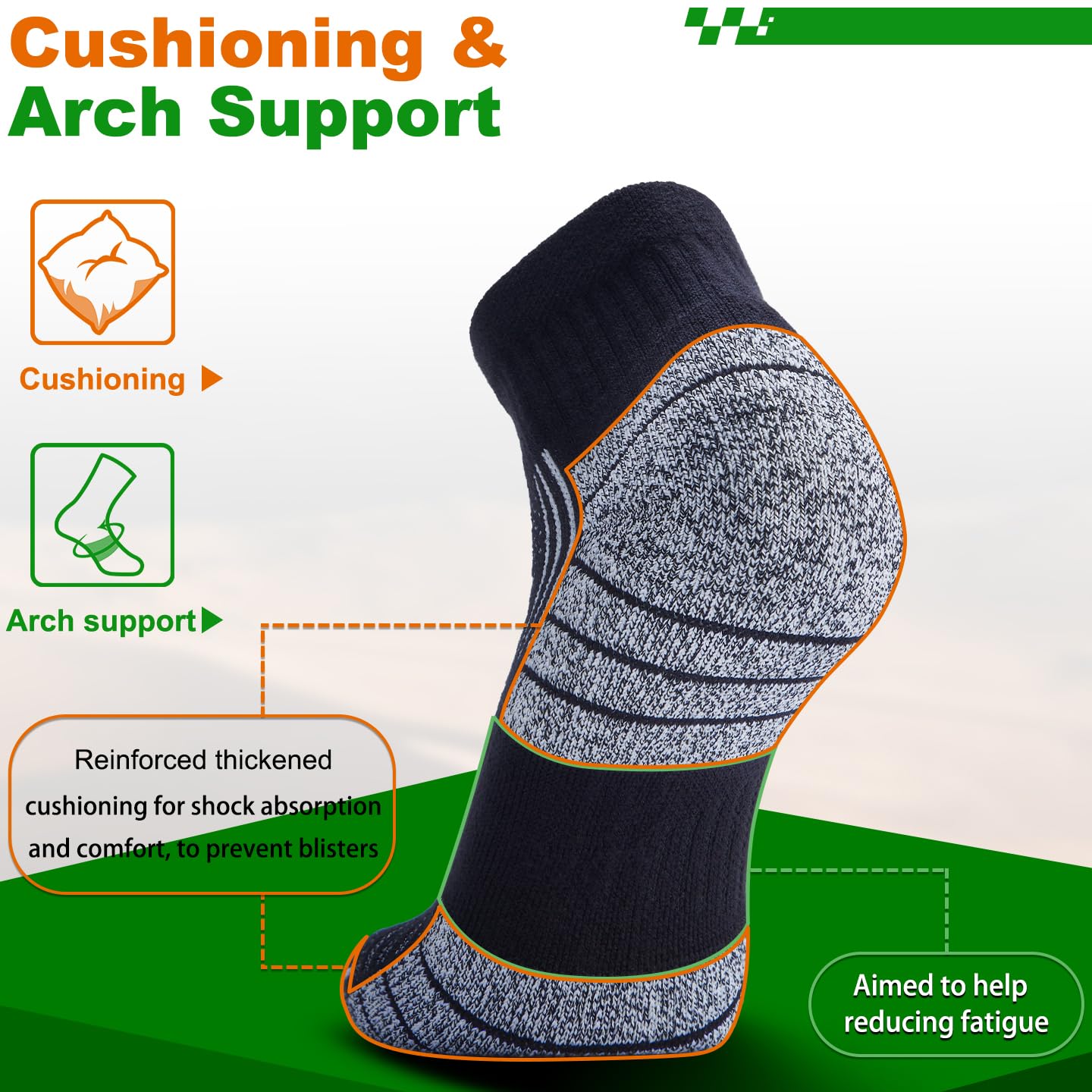 NSRRUN TURTLE Wool Compression Ankle Socks - Cozy Cushioned Hiking Running for Men Women - Thick Warm Durable, Large, Black, 2 Pairs