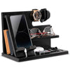 TESLYAR Wood Phone Docking Station for Men - Desktop or Nightstand Organizer - Birthday gifts for Men, Dad - Anniversary Idea from Wife - Key Holder, Stand Wallet, Watch & Essentials (Ebony)